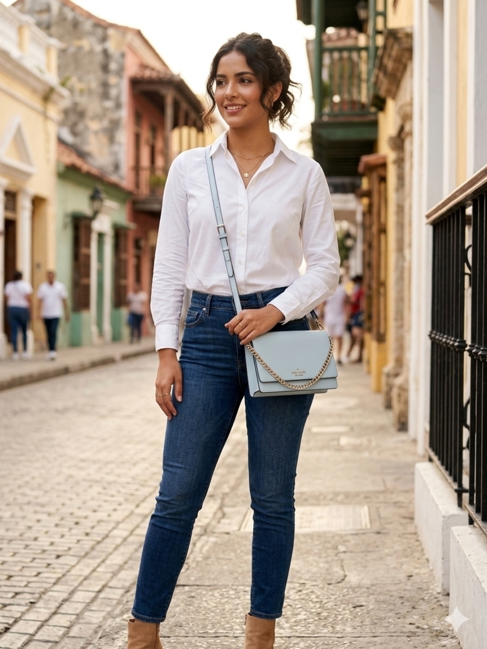 Light Blue Crossbody Bag with Chain Accent